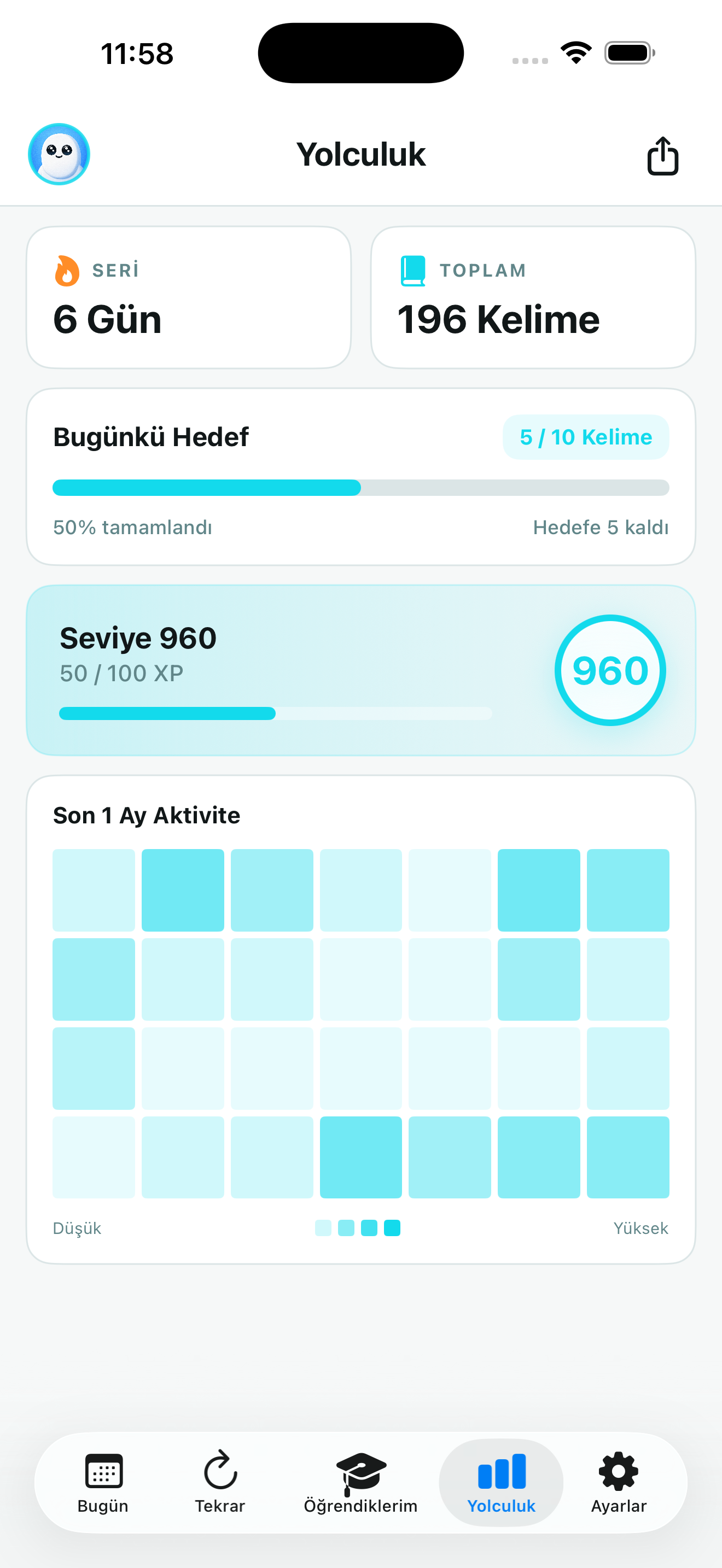 Günde10 öğrenme yolculuğu ekranı