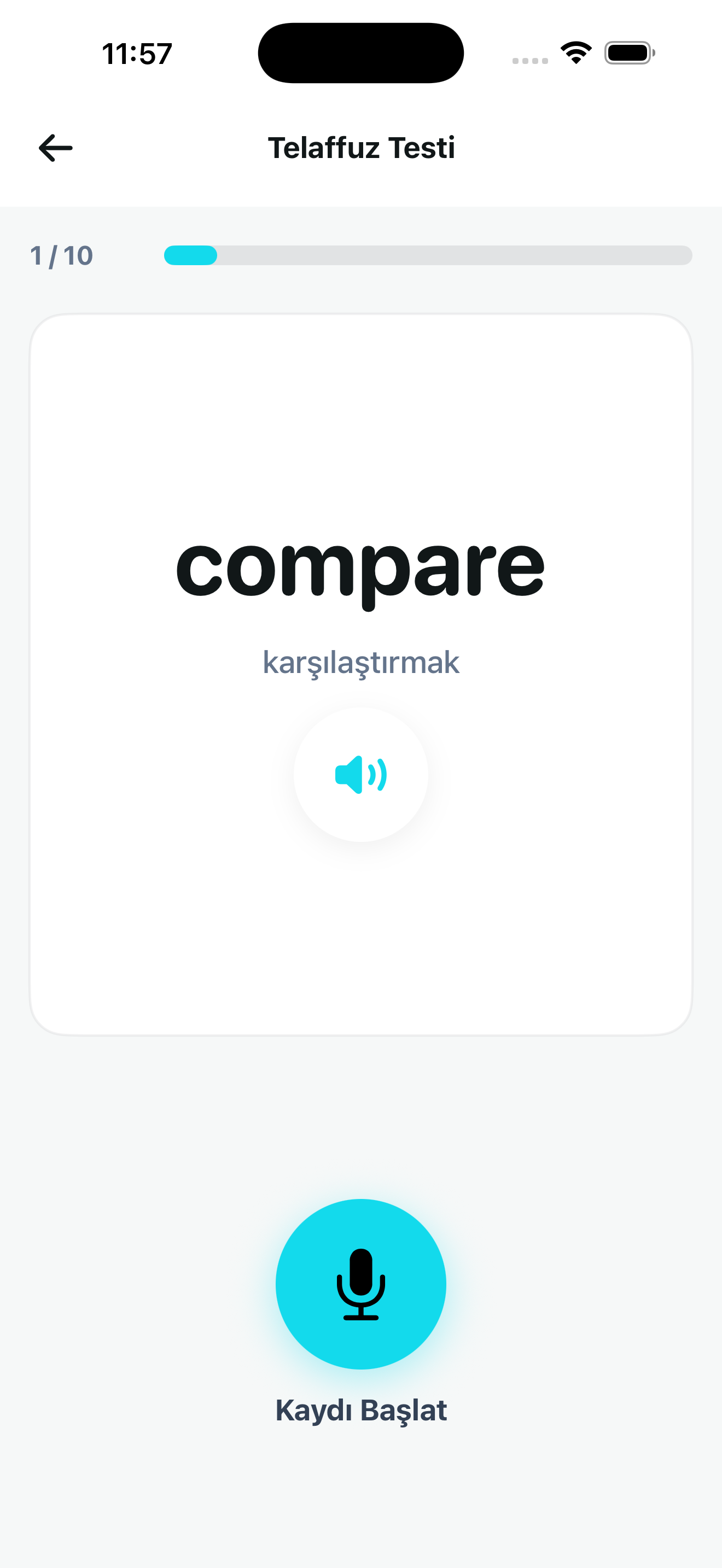 Günde10 sesli telaffuz ekranı