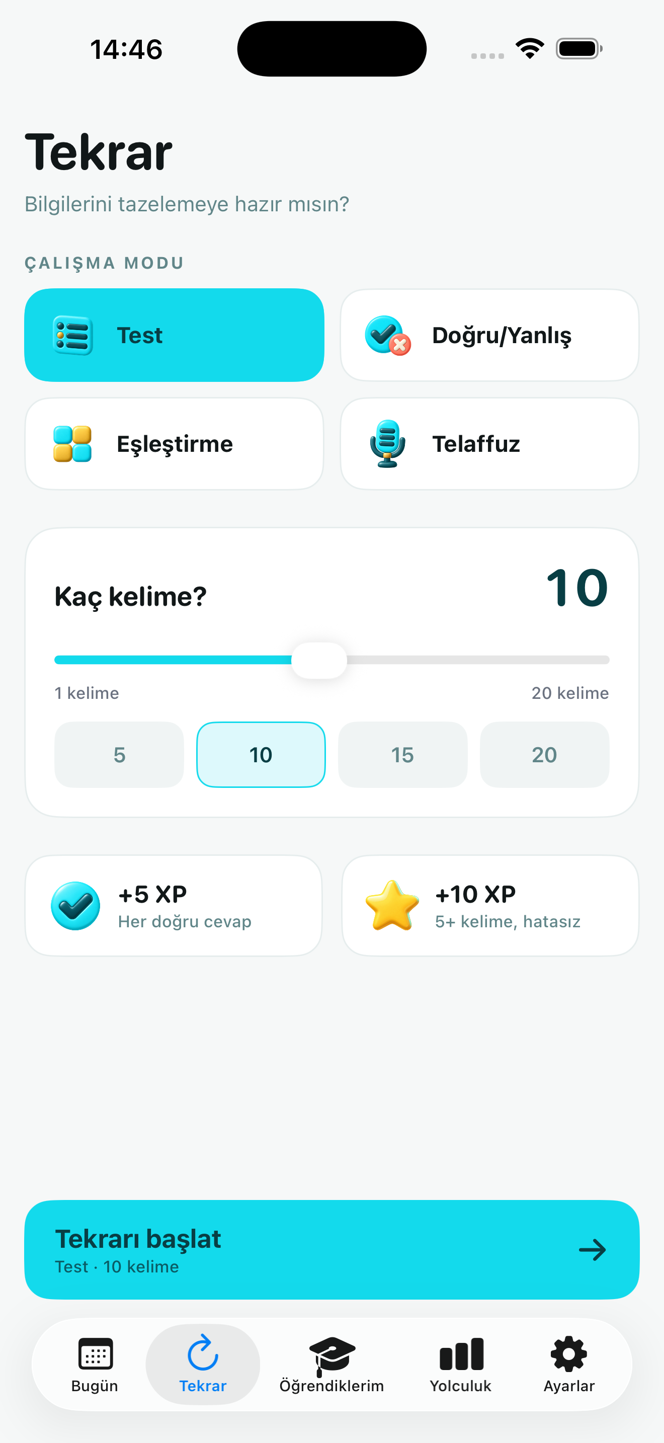 Günde10 tekrar seçim ekranı